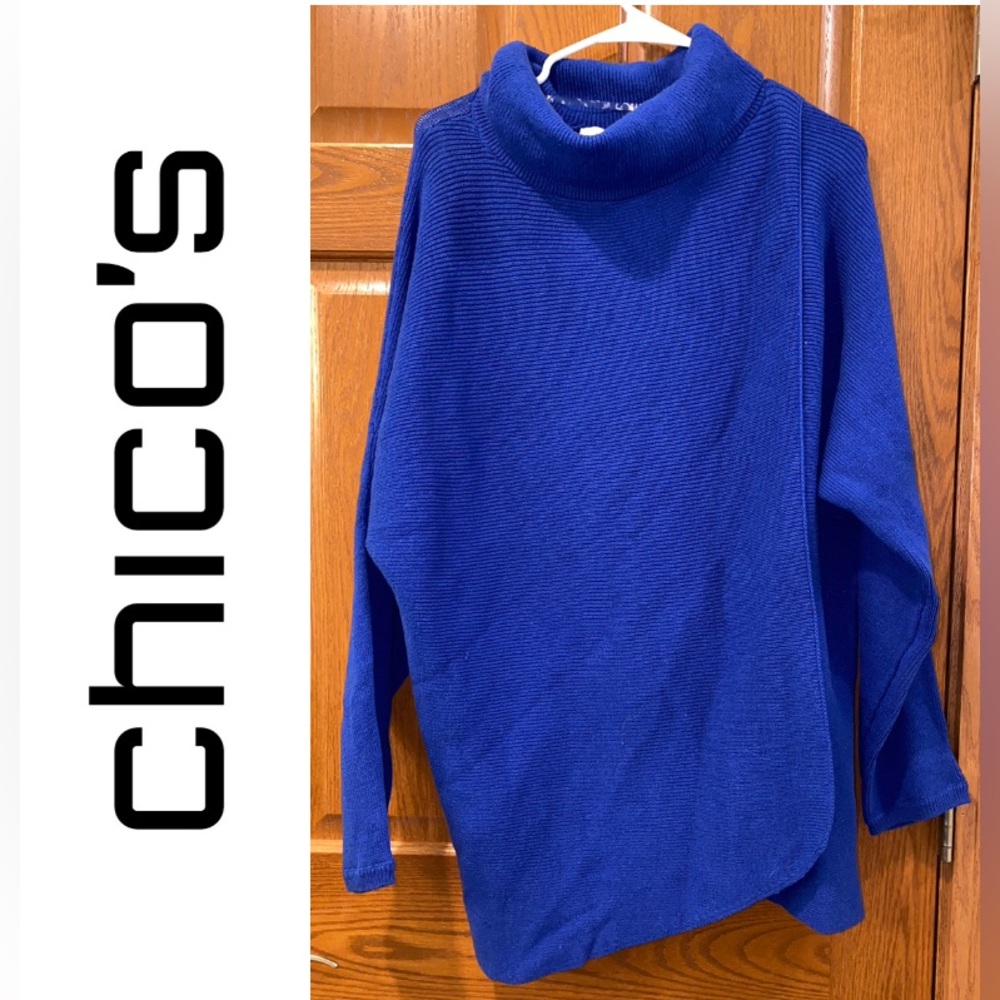 EUC Chico’s Zenergy Size 4 Wrap Front Blue Turtleneck Sweater
